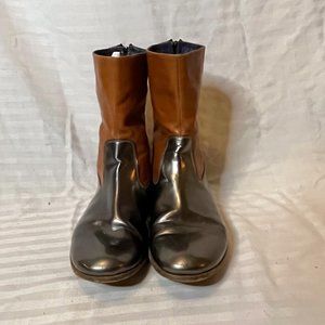 Silver and brown calf length boots